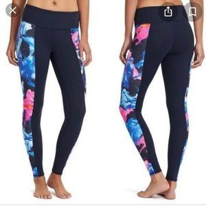 Athleta Superimpose Chaturanga Watercolor Print Navy Blue Leggings XS